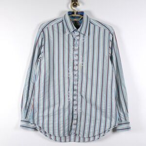 Robert Graham Dress Shirt Blue Striped Mens L Paisley Collar Embroidered Details